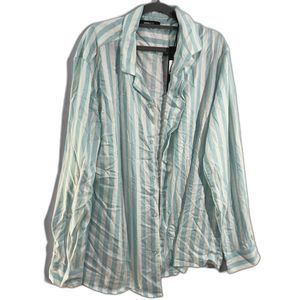 NWT Nova Men Light Blue Striped Laid Back Long Sleeve Woven Top Large
